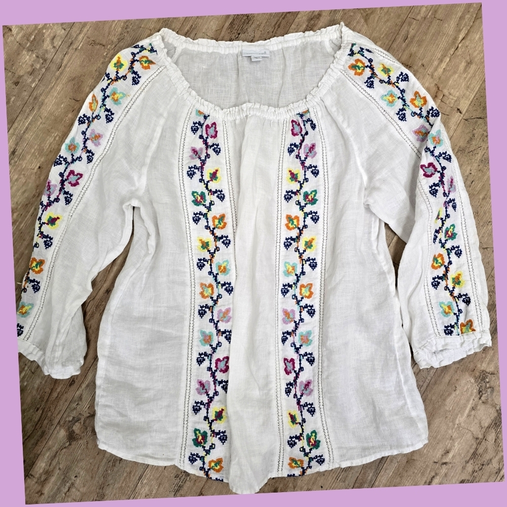 J. JILL Embroidered Linen Blouse
